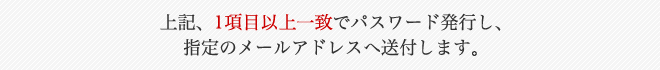 上記、1項目以上一致でパスワード発行し、指定のメールアドレスへ送付します。
